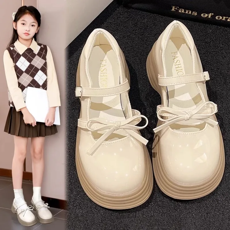 

Женские модные и популярные кожаные туфли на плоской платформе с бантом, дизайнерские туфли с круглым носком для девочек на толстой подошве