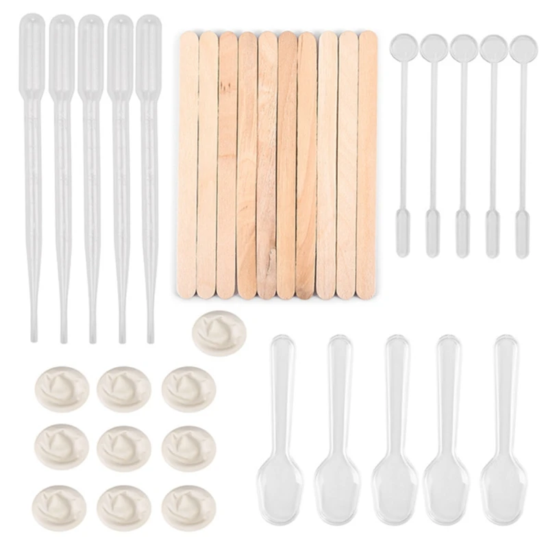 

E0BF 35 Pcs/Set Resin Mold Tools Clear Plastic Dropper Stirring Rod Wooden Popsicle Stir Sticks Disposable Finger Cots