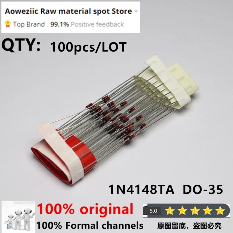 Aoweziic  2023+  100% New Imported Original  1N4148TA   1N4148  DO-35   Fast Recovery Diode
