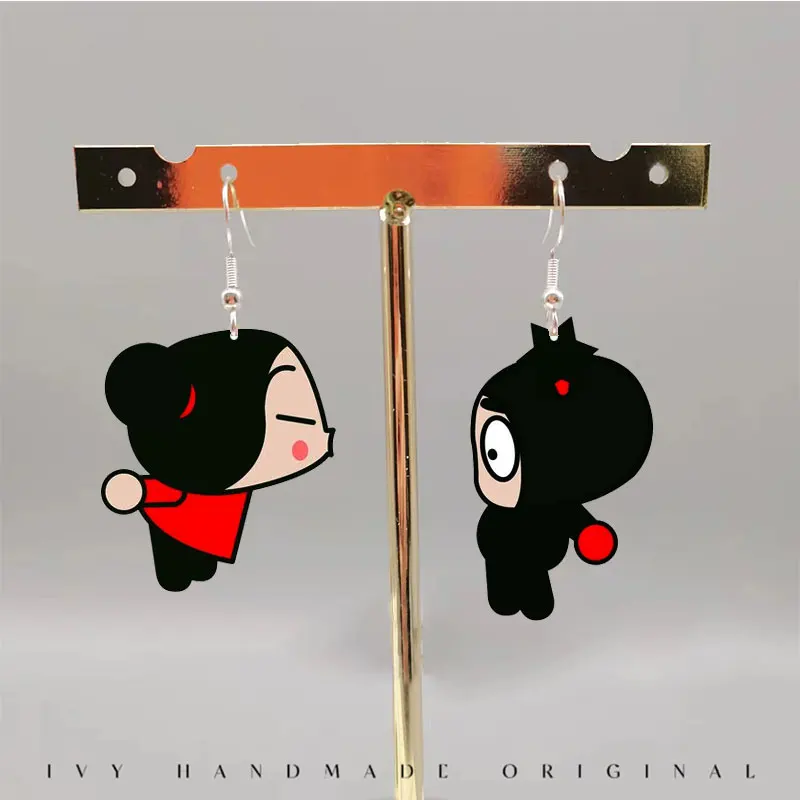 China Doll Pucca Dangle Brincos para Crianças, Acessórios de Jóias para Adultos, Crianças, Fãs Presentes, Amigos, Acrílico