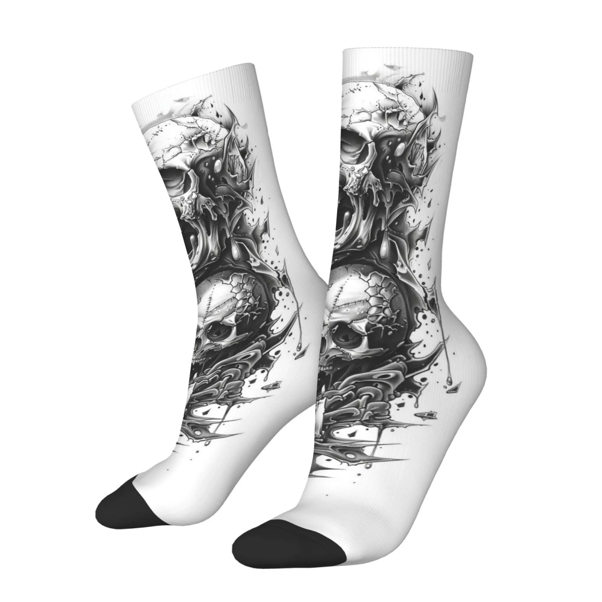 Gothic Dark Skull Print Men's Socks Skin-friendly and Durable Socks Fun Stylish Street-style Rebellious Sports Cycling Socks