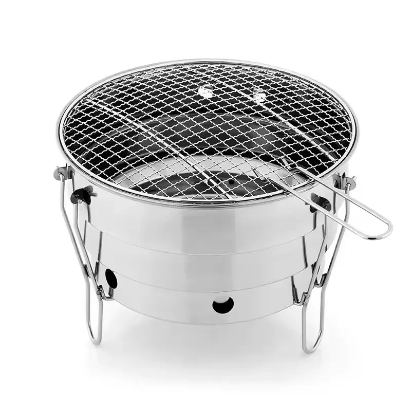 Portable Mini Stainless Steel Folding Charcoal BBQ Grill for Outdoor Camping Picnic Fishing Compact Cooking Stove Barbecue
