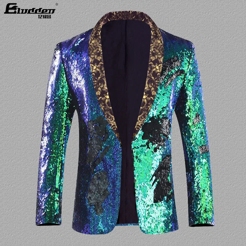 Chaqueta de traje brillante para hombre, vestido de host, traje de baile, traje de actuación de bar, chaqueta de escenario, o596