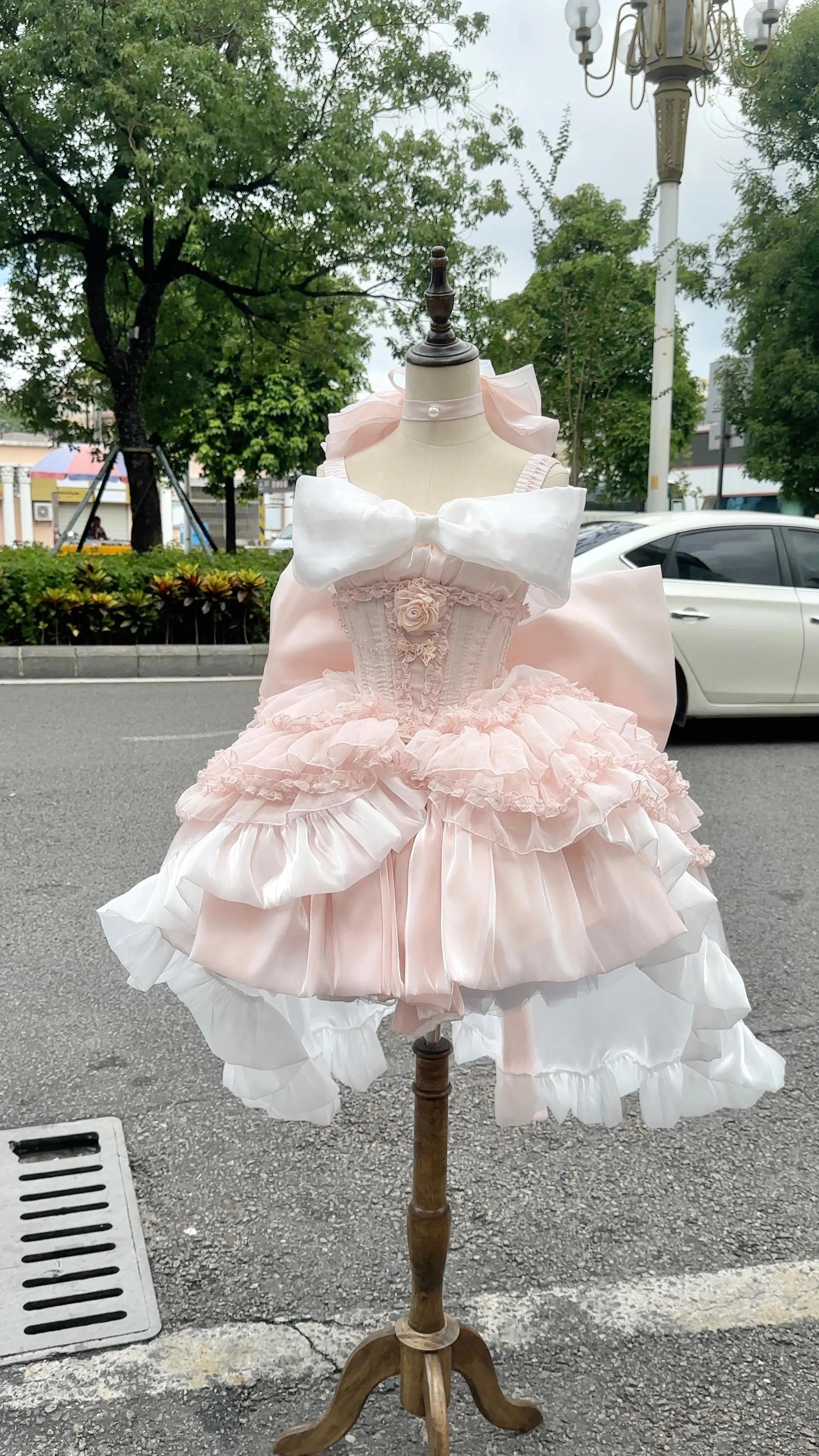 French Style Ladies Fairy Pink Strapless Dress 2024 Spring Summer Lolita Big Bow Princess Puff Short Party Evening Dresses