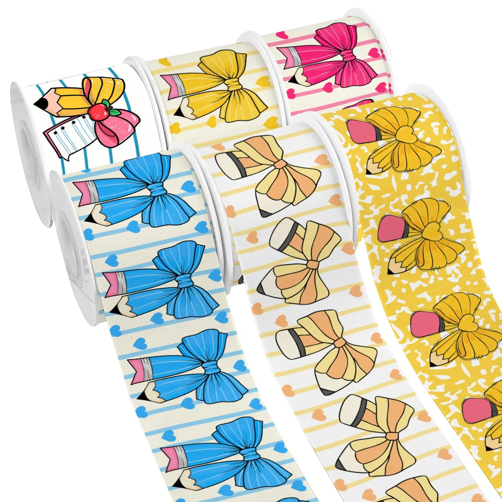 Pencil Classic Back to School Grosgrain Ribbon Satin Ribbon by the Yard For Hairbow DIY Craft Supplies Cartoon Ribbons Souvenir