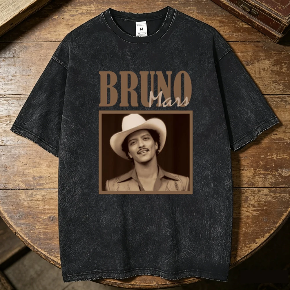 Bruno Mars Vintage Washed cotton tshirt men Colorful Psychedelic Y2k kawaii tshirt Vintage Pastel Pop Culture Gothic Psychedelic