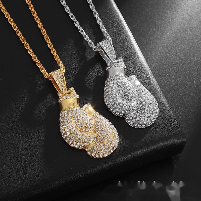 Hip Hop Personalized Boxing Gloves Pendant Copper Set Zircon Hiphop Necklace