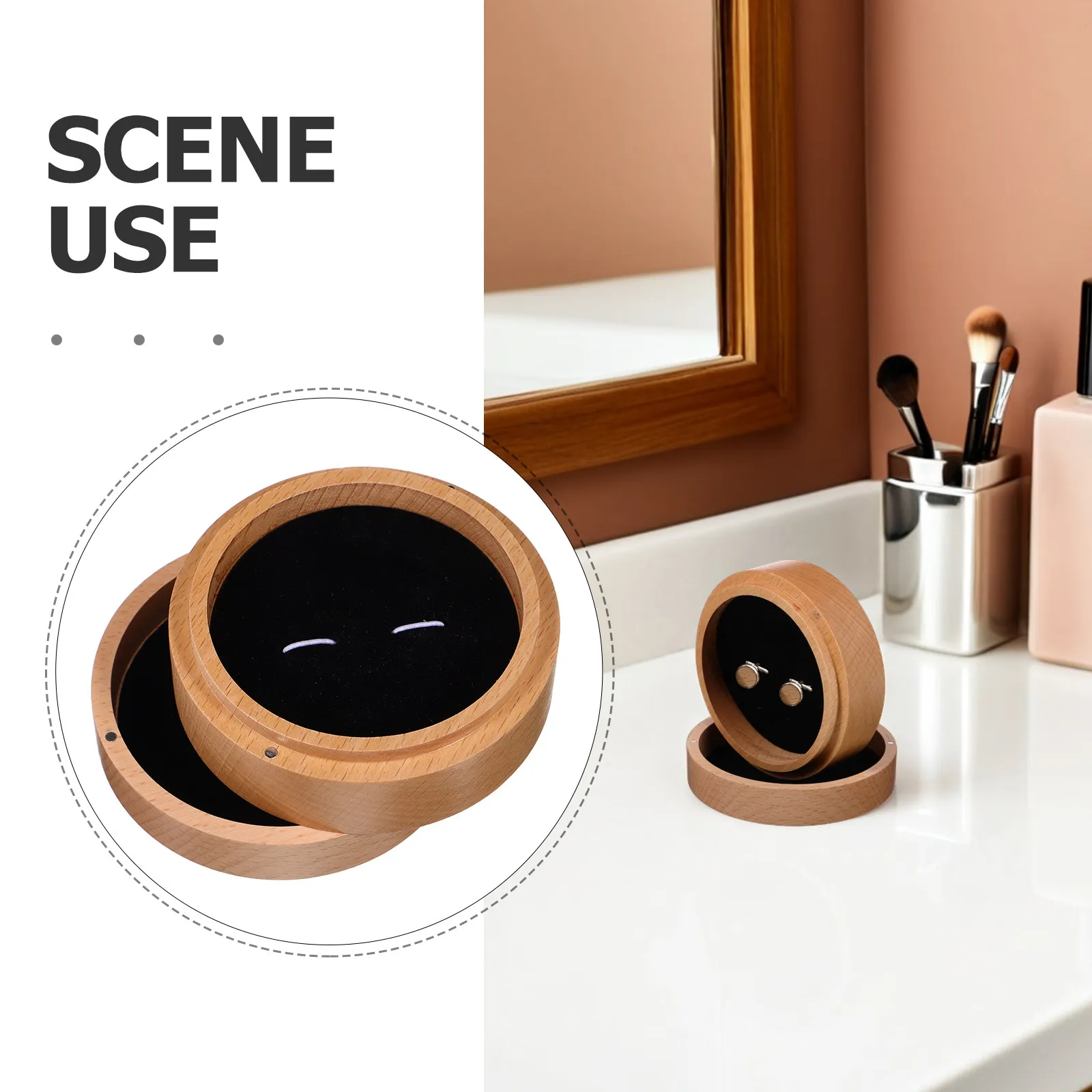 Wooden Cufflink Box Light Brown Small Vintage Rustic Jewelry Storage Case for Men Travel Cufflink Organizer Jewelry Portable