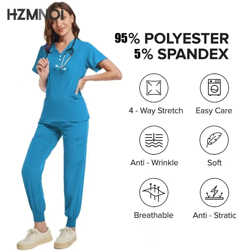 Stretch Women Medical Scrubs Sets Hospital Work Uniforms Surgical Gowns Nursing Accessories Dental Clinic Beauty Salon Workwear