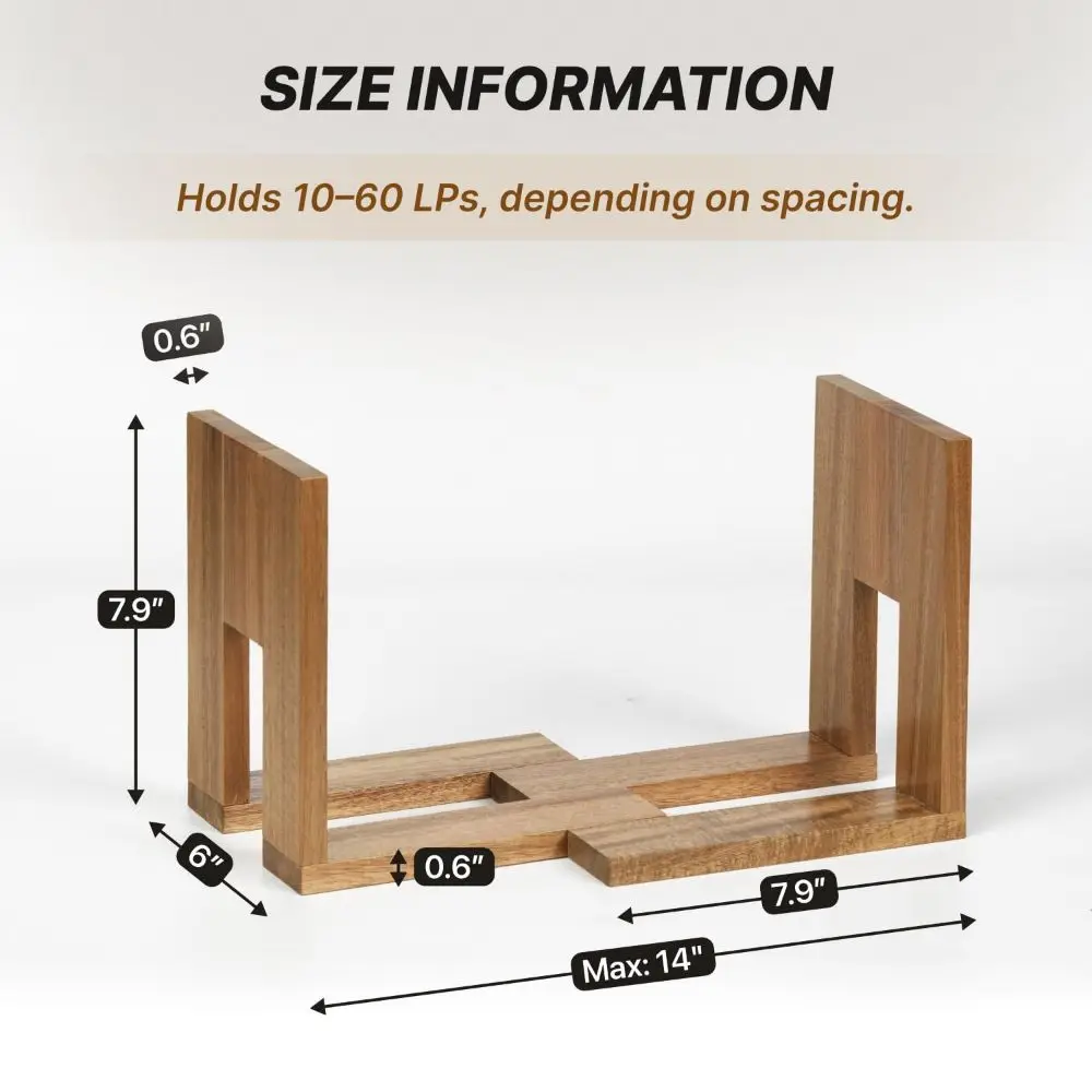 Solid Acacia Wood Vinyl Record Holder Adjustable Divider Expandable LP Display Stand Elegant Smooth Surface Desktop Record Shelf