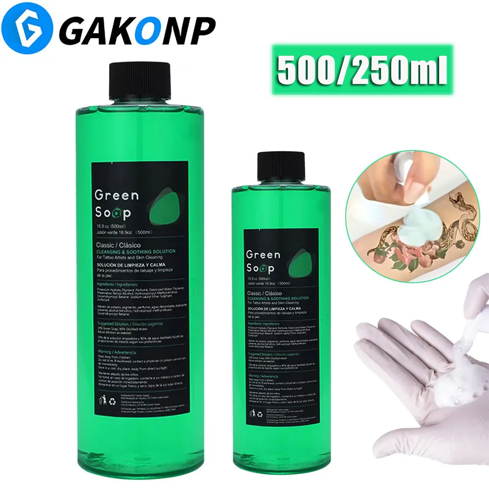 500/250ml Tattoo Green Soap Tattoo Cleansing Liquid Soothing Solution Skin Wound Clean Liquid Blue Soap Tattoo Accessories