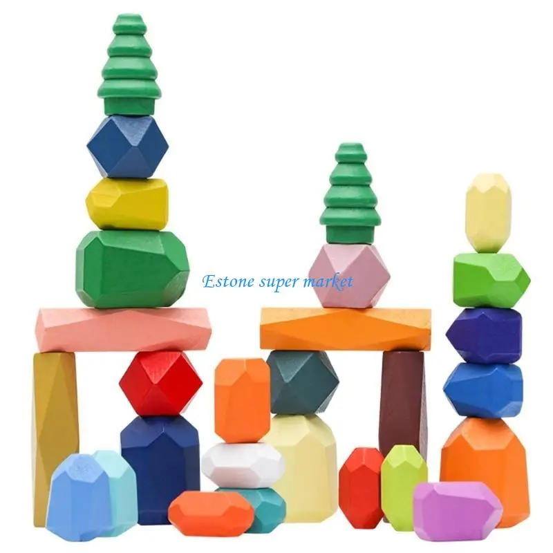090B Blocchi legno colorati Set da gioco per 3 anni Set puzzle educativi giocattolo impilabile Poliedro Regali per feste