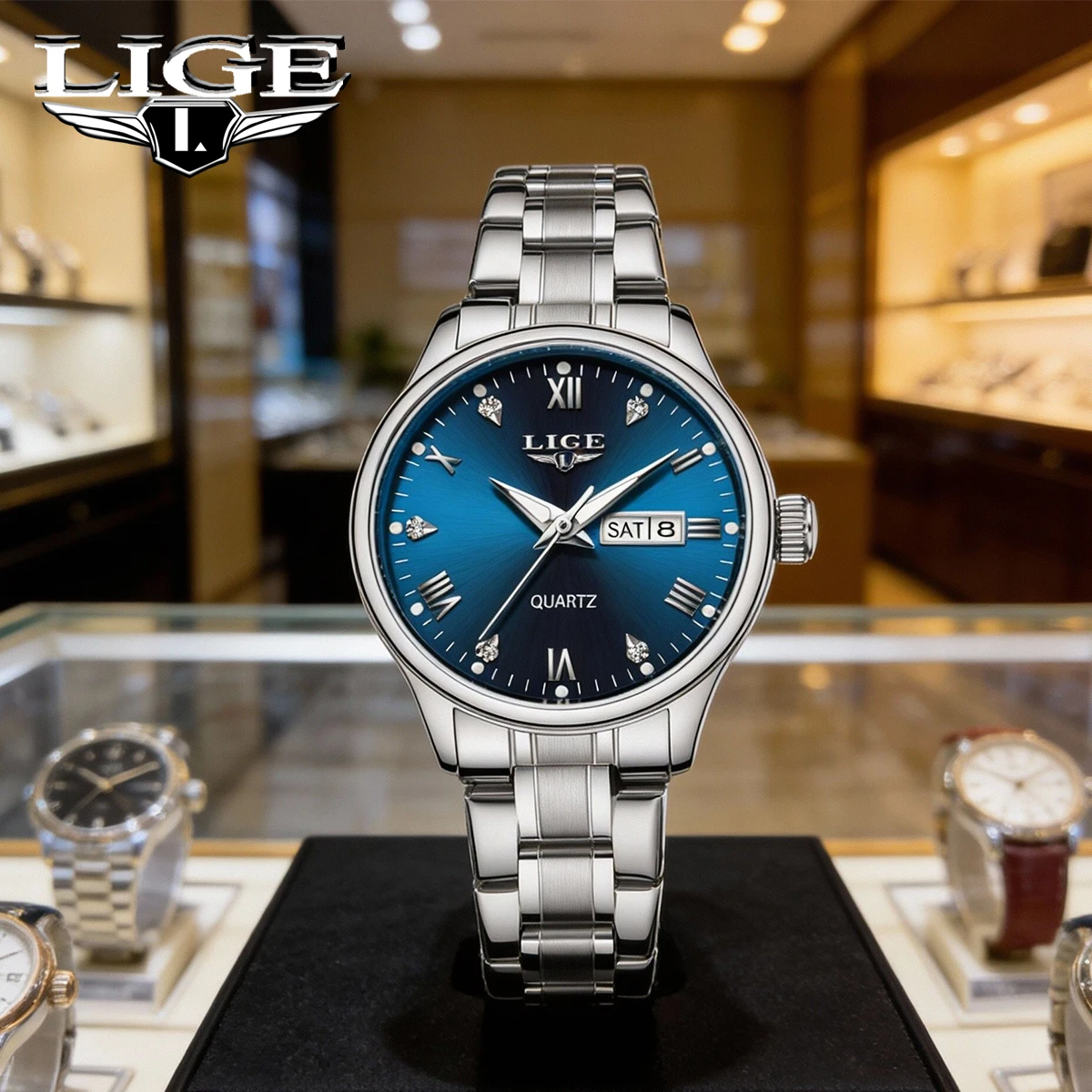 

LIGE Fashion Couple Watches Luxury Stainless Steel Quartz Watch Valentine Gift Men Women Watch Montres Pour Couples +Box