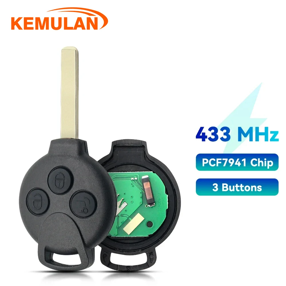 

KEMULAN для Mercedes Benz Smart Fortwo 451 2007-2013, 3 кнопки, чип ID46, 433 МГц, дистанционный ключ для автомобиля