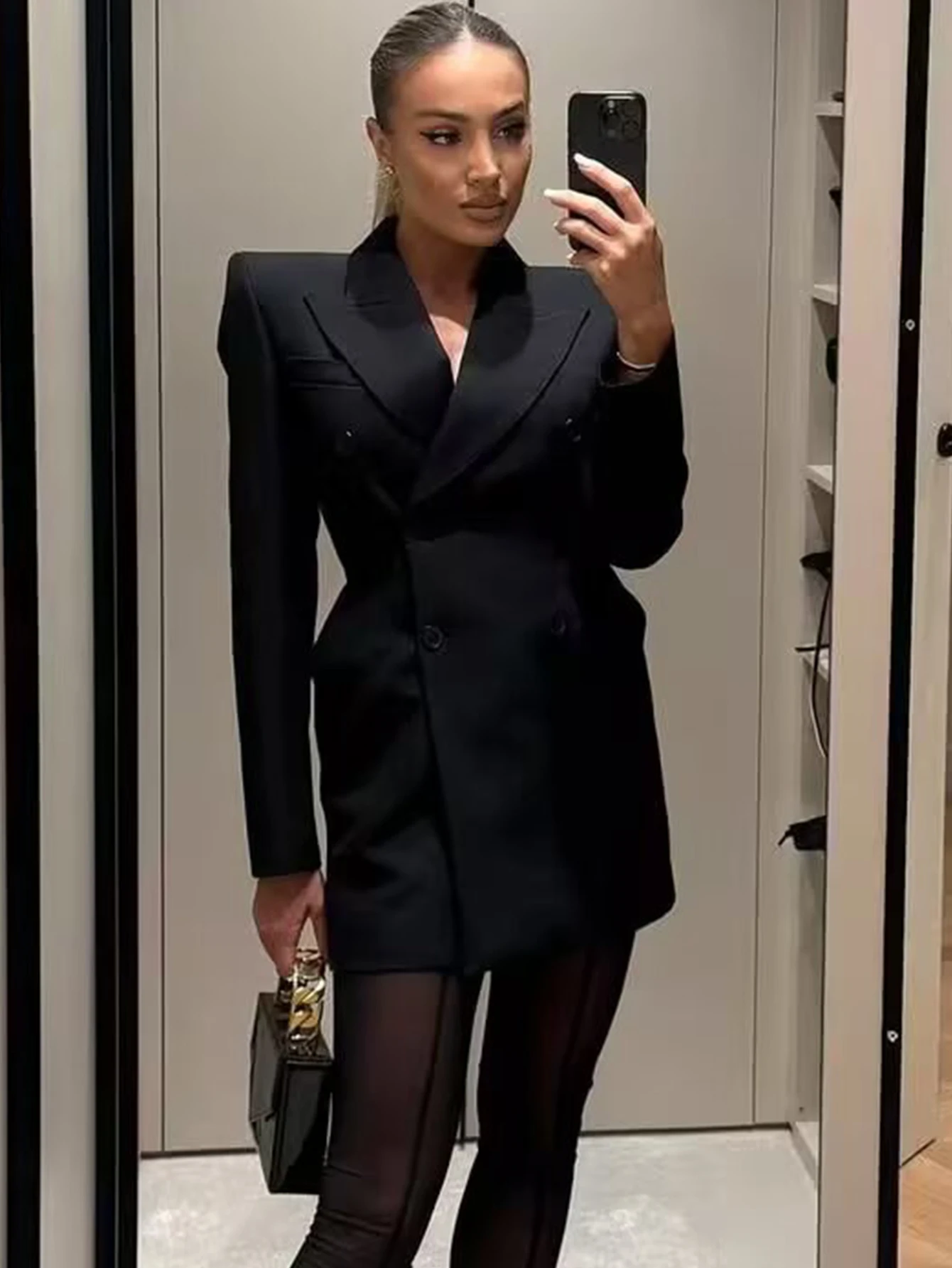 Spring Autumn Office Lady Chic Black Women Blazer Fashion Double-Breasted Jackets 2026