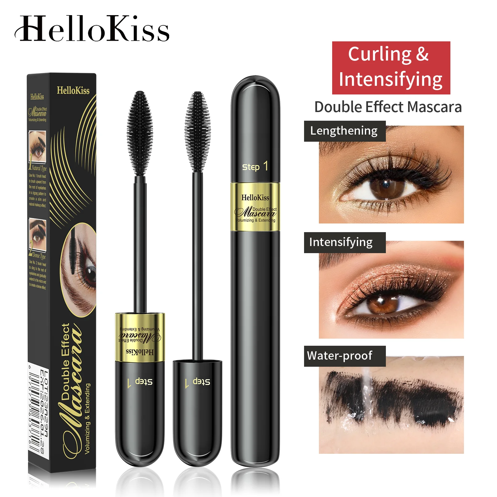 Mascara en Fiber de soie 2 en 1, brosse pour les yeux, imperméable, noir, épais, recourbe-cils, encre d'allongement, Extension, Rimel, Volume