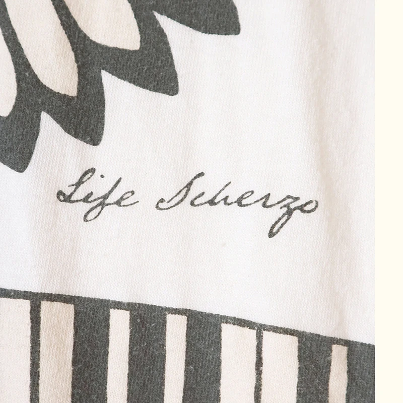 25SS Hirata KAPITAL Japanese Casual Tianzhu Cotton Tops Printed Piano Key Round Neck Short Sleeved