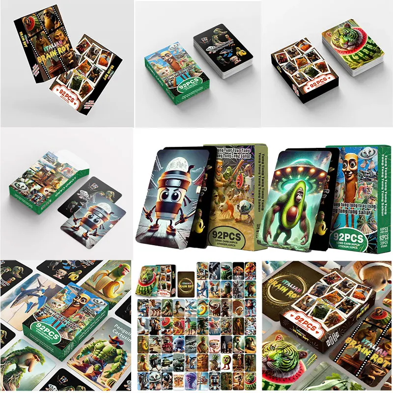 92 Uds. Colección de tarjetas para colorear Brainrot italiano Tralalero Tralala Tung Tung Tung Sahur Bombardino Crocodilo tarjeta de juguete regalos