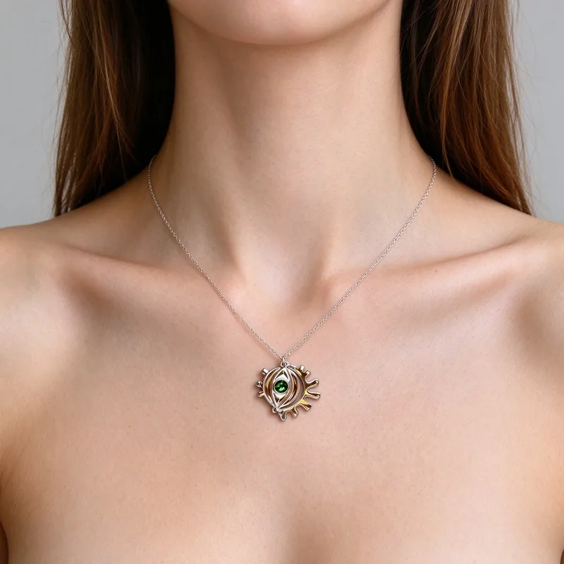 Evil Eye Necklace for Women, Silver Gold Eye Pendant Green Gemstone Choker, 100+6cm with Extender, High Quality Alloy, Hypoallergenic, Polished Mirror Finish, Boho Vintage Protective Jewelry, Trendy Layering Statement Necklace, A Nice Gift, Easy to Match