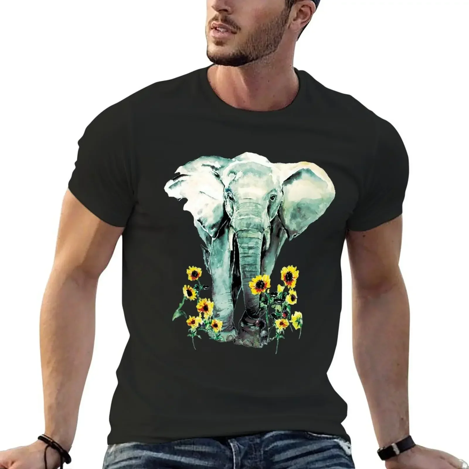 Wild - Elephant with Sunflowers T-Shirt korean fashion oversized shirts men graphic