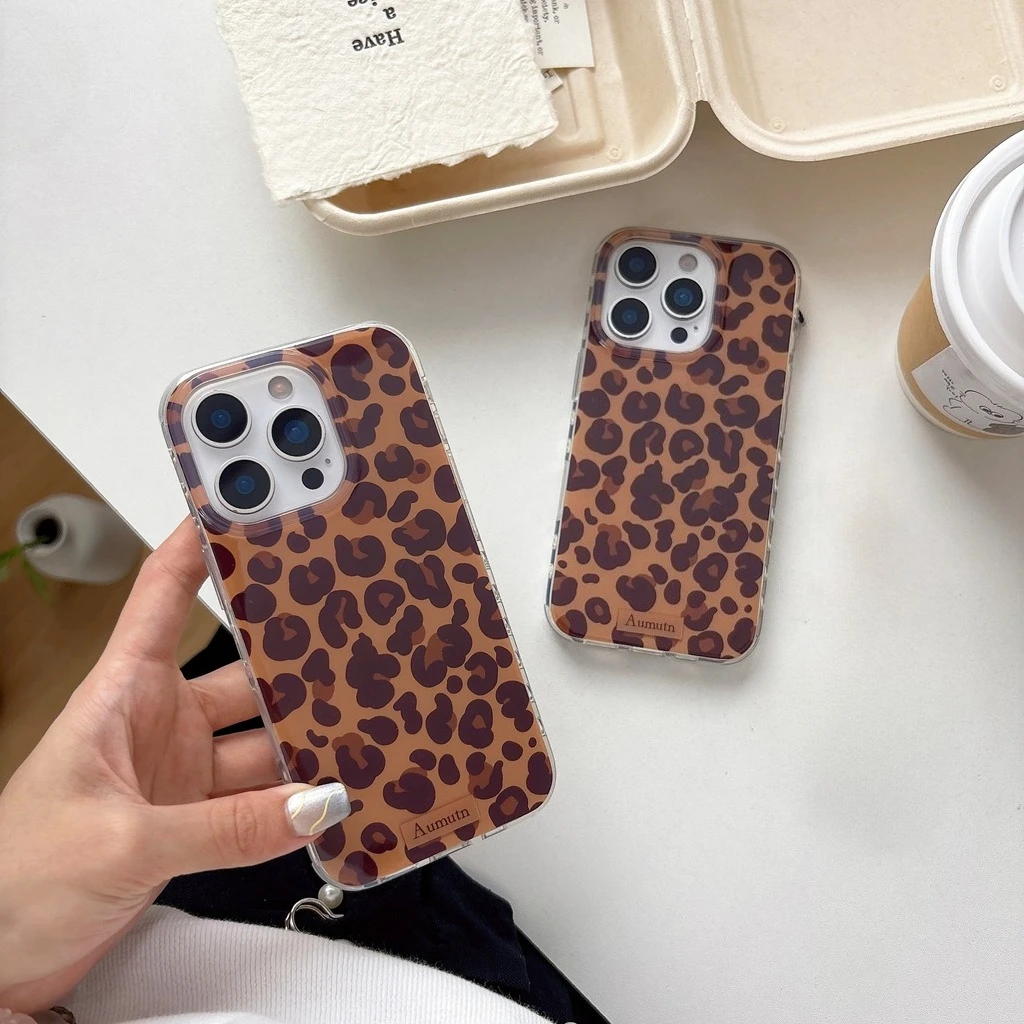 

Fashion Retro Brown Leopard Print Pattern Shockproof Protective Phone Cover Case for iPhone 16 15 14 13 Pro Max