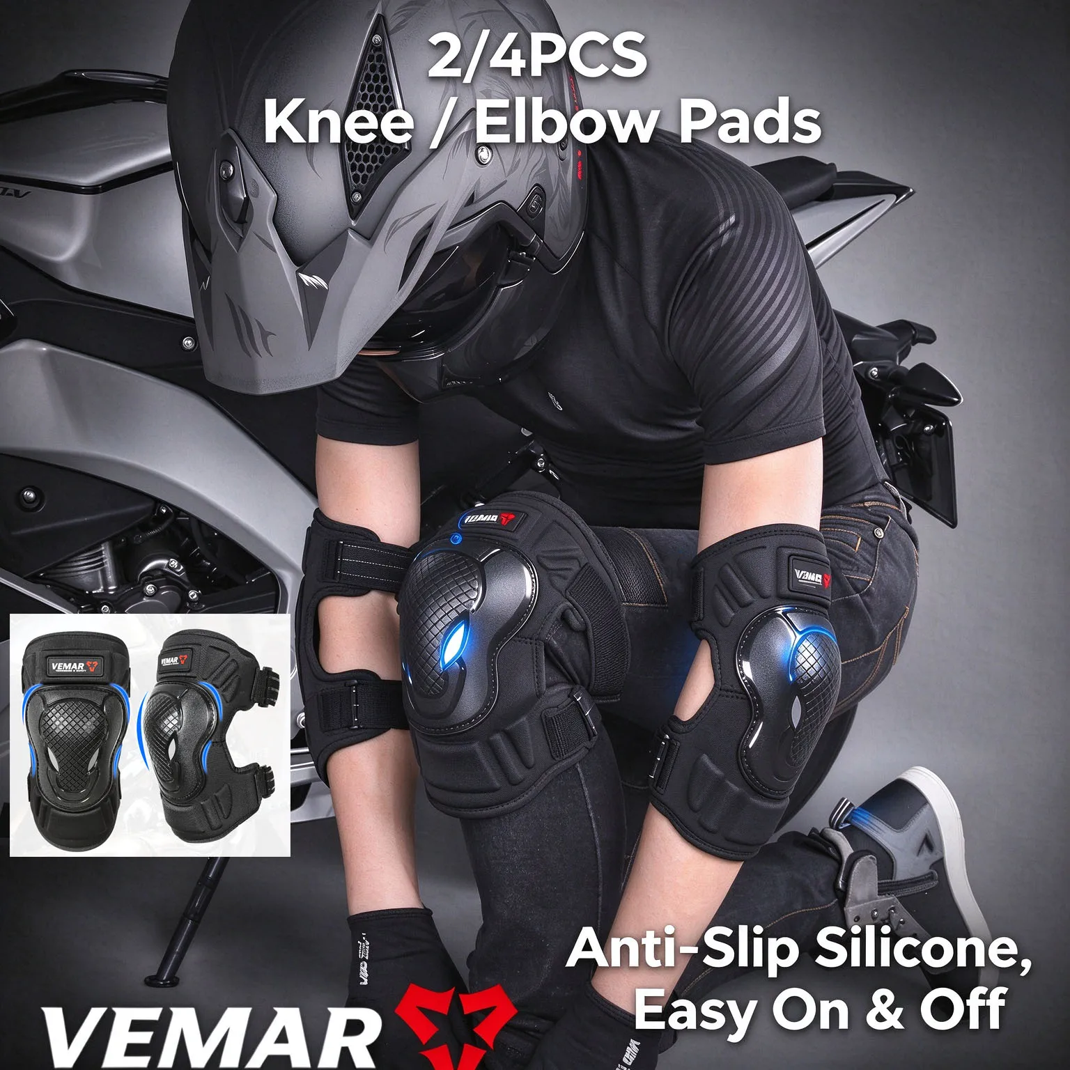 2/4PCS Adult Knee Brace Elbow Protection Pads Shock Absorption Motorcycle Knee Elbow Pads Safety Protector for Outdoor Sports