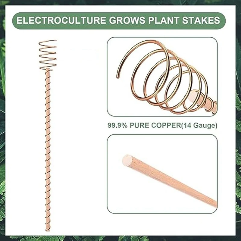 Piquets de plantes d'électroculture, longs piquets en cuivre, divulguer à bobine de cuivre d'électroculture pour jardin Lauren, 10 pièces, 13.5 pouces