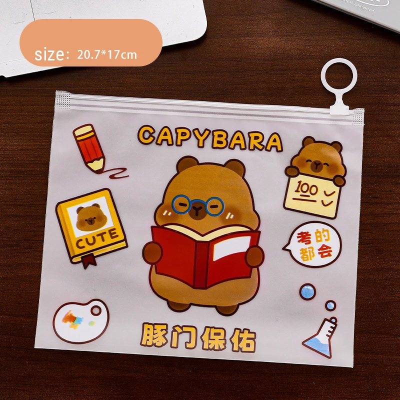 4pcs Cute Capybara File Folder Student Large-Capacity Stationery Storage Bag Transparent Waterproof Organizer Folder Documents