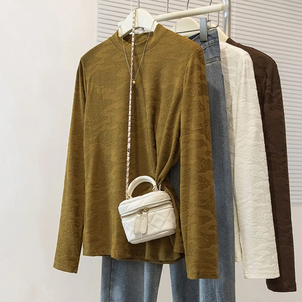 

Women Basics Long Sleeves O-Neck T-shirts Top French Autumn Winter Plus Size blouse Casual Clothing