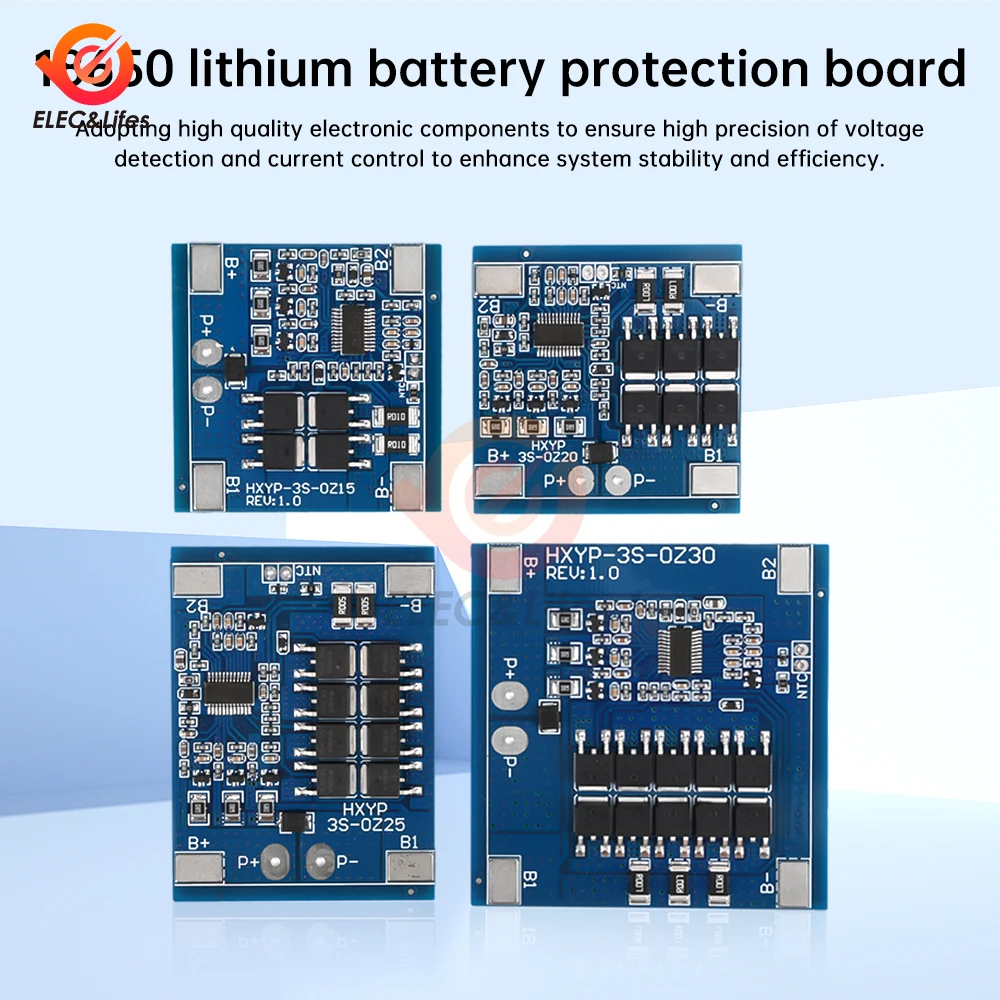 3S 12V BMS Balance 15A/20A/25A/30A 11.1V 12.6V Li-ion Lithium Battery Charger Protection Board With Balance  Temperature Control