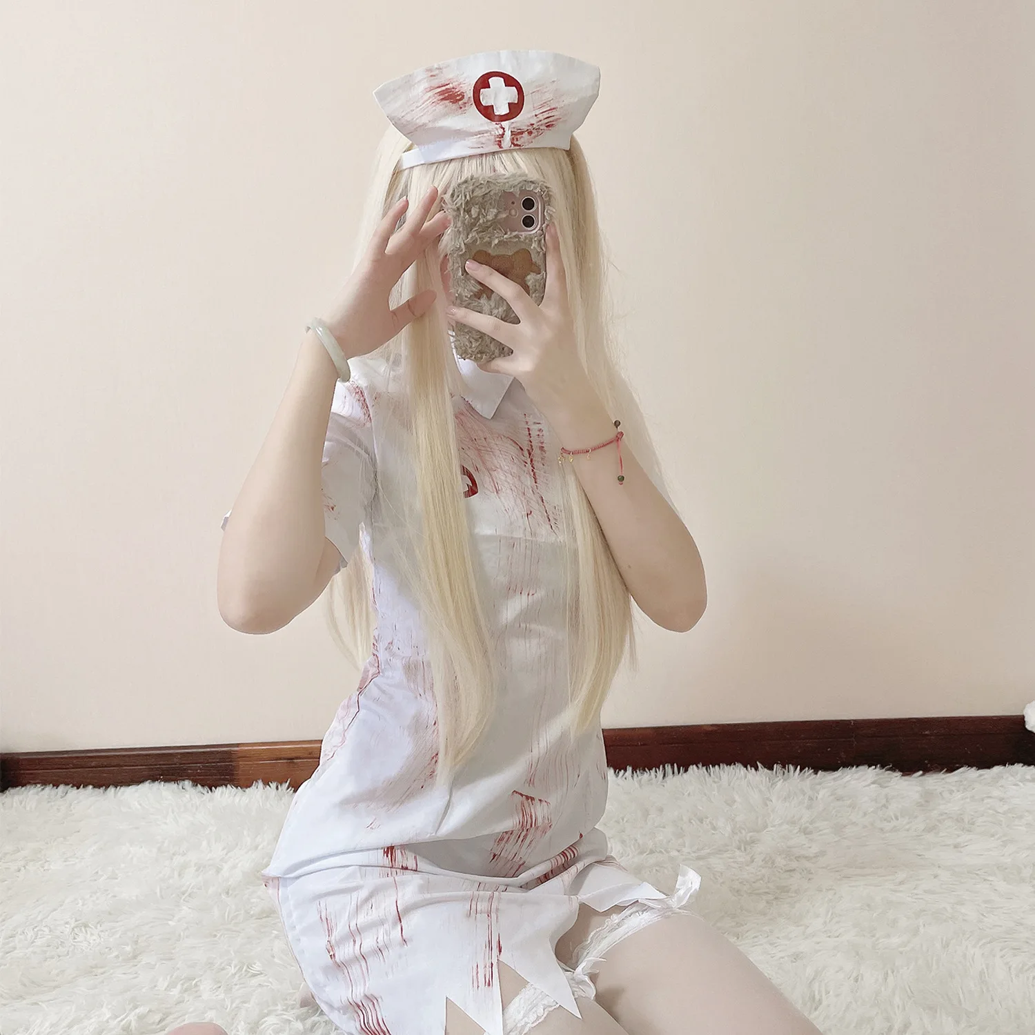 Kostium pielęgniarki na Halloween, strój cosplay, horror, krwawa pielęgniarka, spódnica, przebranie, występ sceniczny, tradycyjny kostium damski