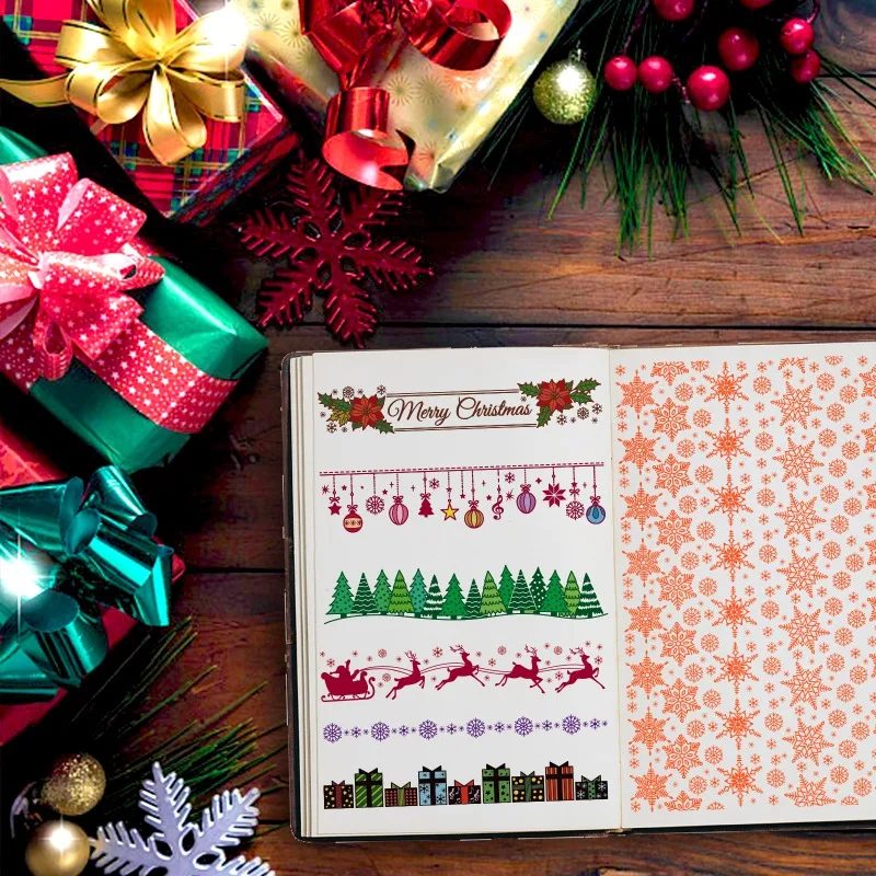 1 ورقة عيد الميلاد الدانتيل واضح ختم ندفة الثلج هدية عيد ميلاد سعيد شجرة الأيائل هولي ختم سيليكون شفاف لصنع البطاقة #6
