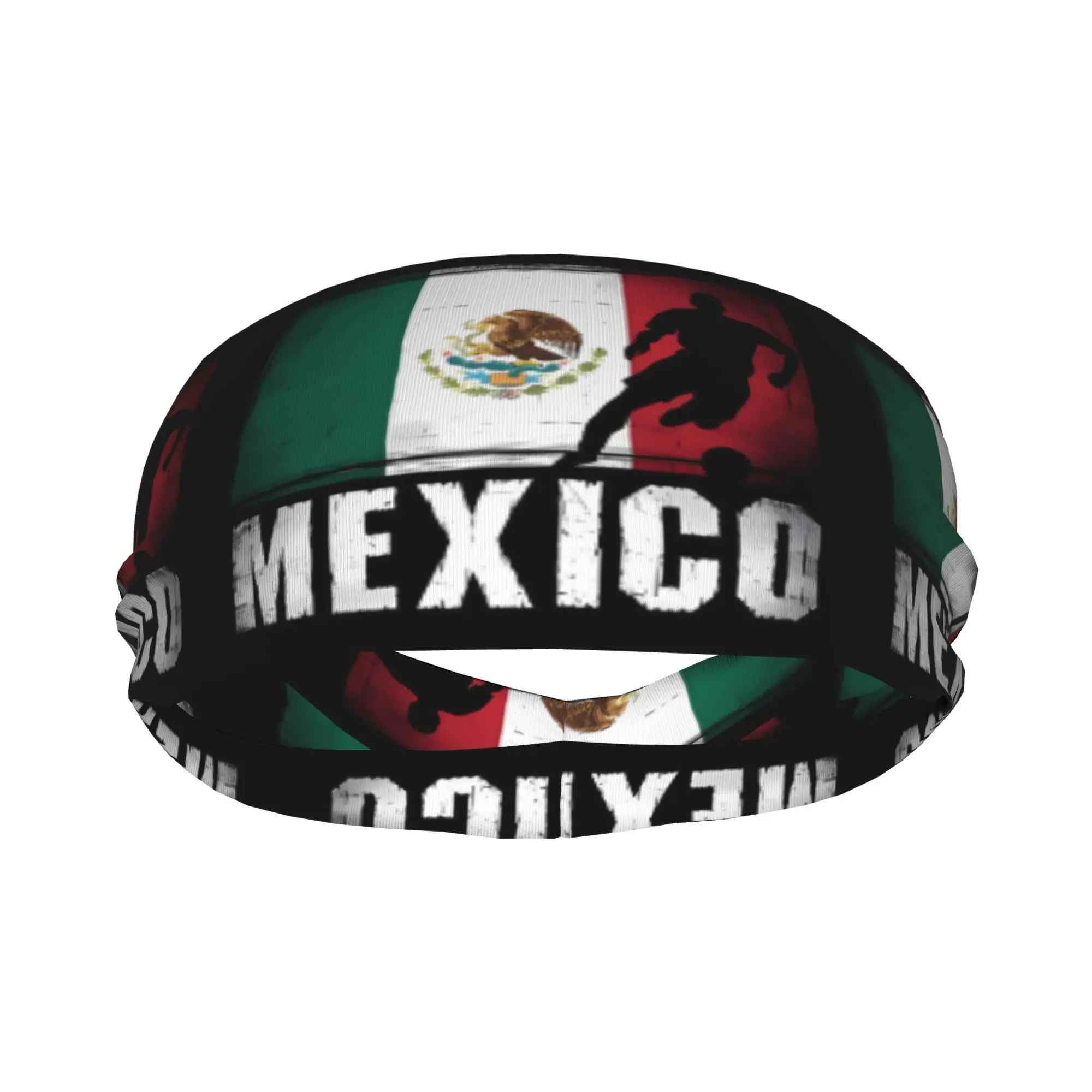 Vintage Mexico Flag Soccer Player Silhouette Elastic Sweat Wicking Sports Headband For Mexican Football Fans Men Women