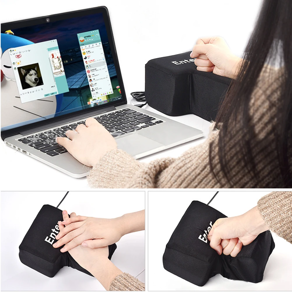 Decompression Anti-Stress Computer Huge Enter Key Big Giant USB Keyboard Vent Button Pillow Office Desktop Stress Reliever Gift