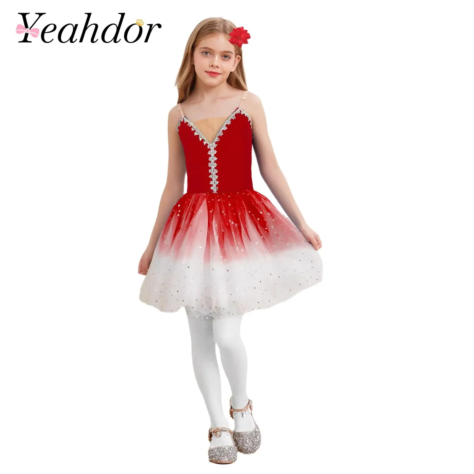 

Детское новогоднее рождественское платье для девочек, костюм для балета и танцев, карнавальные вечерние платья, бархатное тюлевое платье-пачка с блестками