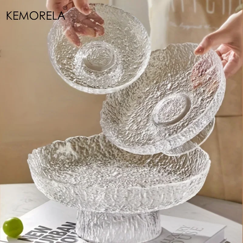 KEMORELA Obstschale aus Glas, Snack- und Trockenobstschale, geeignet für Zuhause, Wohnzimmer, Couchtisch und Küchen-Obstkorb