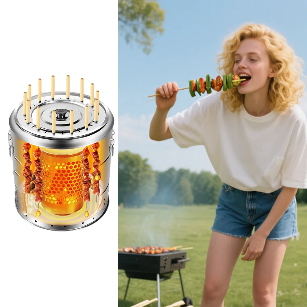 

Outdoor picnic camping camping camping home, cylindrical smokeless barbecue grill charcoal grill