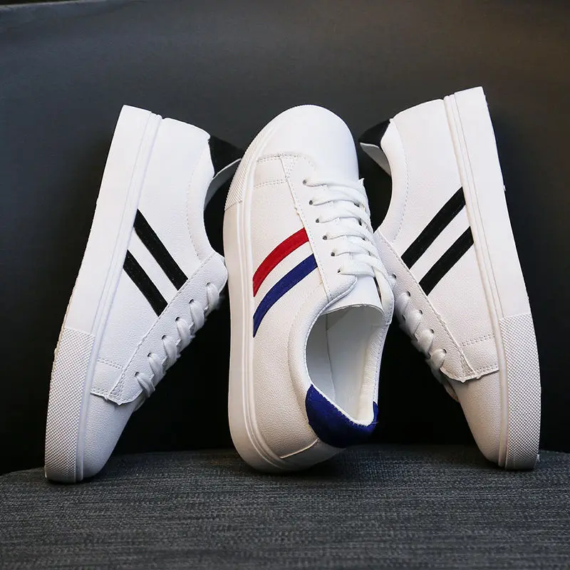 Fashion Girls Autumn Sport Shoes for Women Leather Striped Sneakers White Tennis Trainers Shoes Ulzzang Plimsolls Shoes