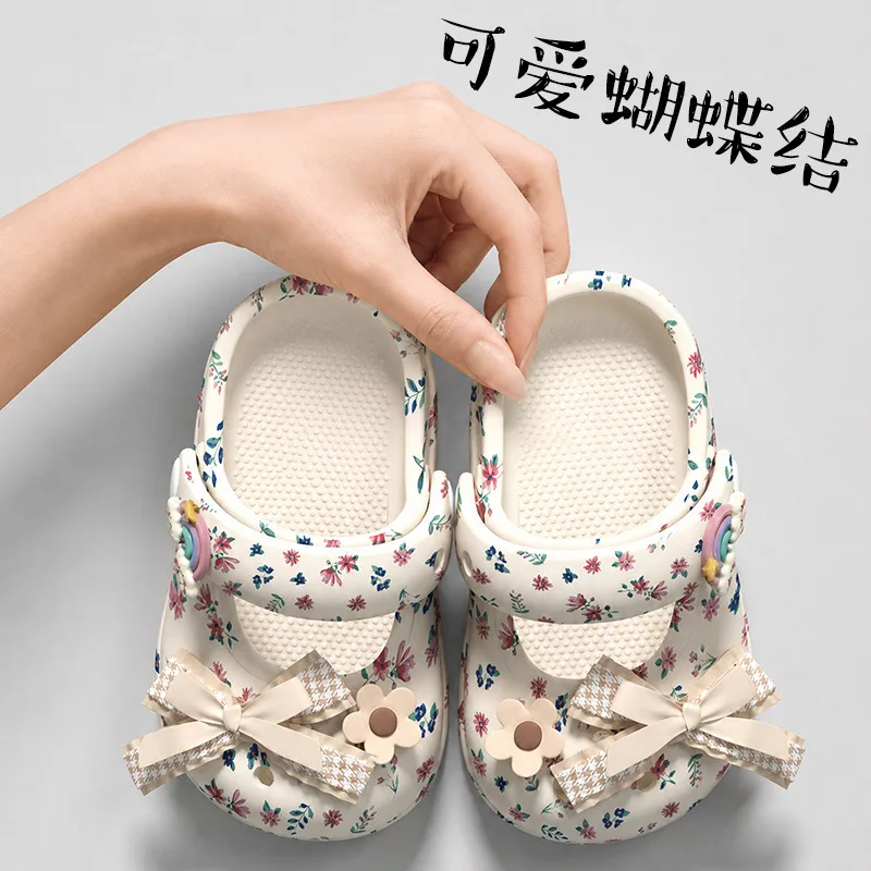 0-8Y Children's EVA Clogs Sandals Summer Cute Bowknot Beach Slippers For Baby Girls Kid's Anti-collision Garden Shoes H122-17
