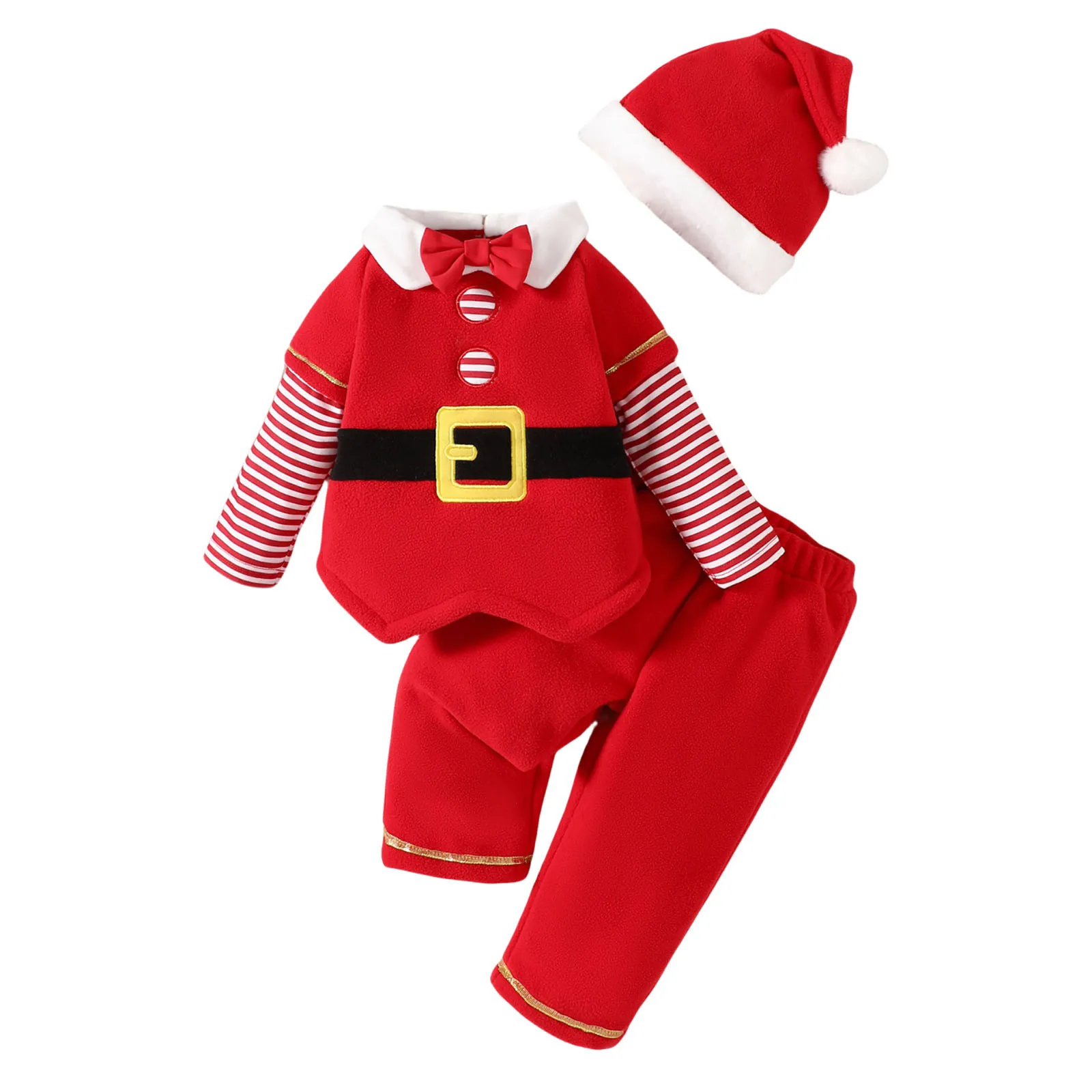 3Pcs Christmas Outfits Baby Children\'s Clothing Set 0-4 Y New Boys Performance Dress Kids Girls Top+ Pants +Hat New Years Suit