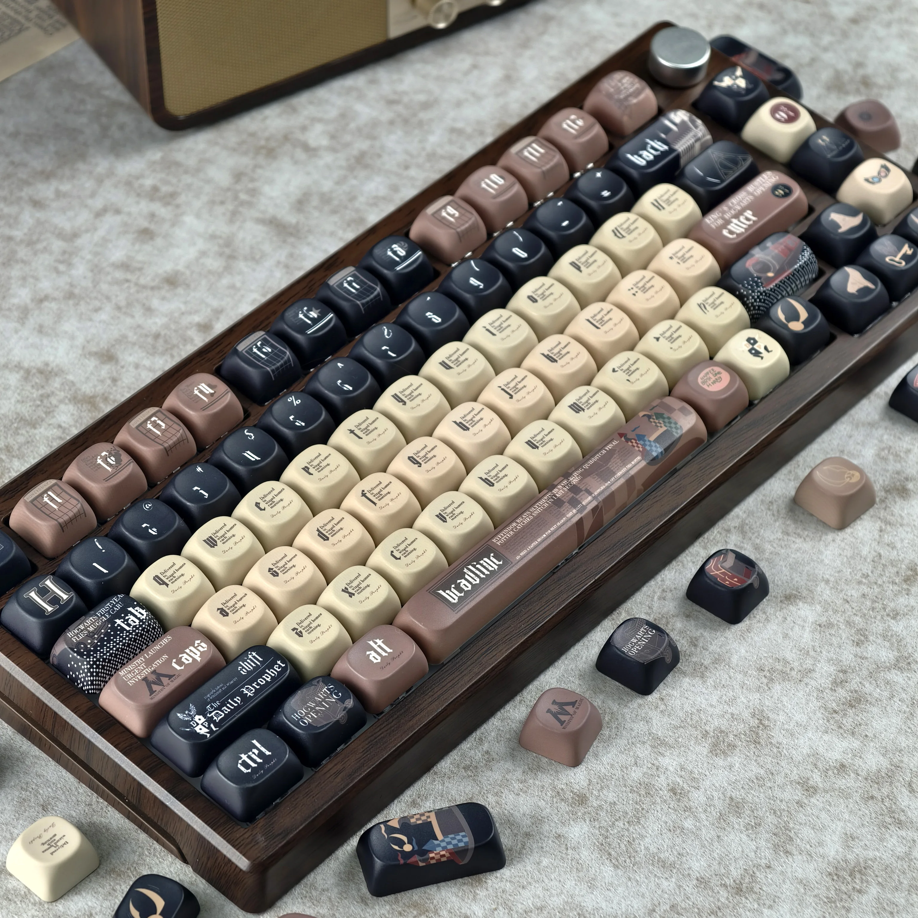 Keyboard Keycap Prophet Daily Retro Brown Coffee Moa Cherry Pbt Rounded For Aula F5/75Pro Keycaps 130 Keys