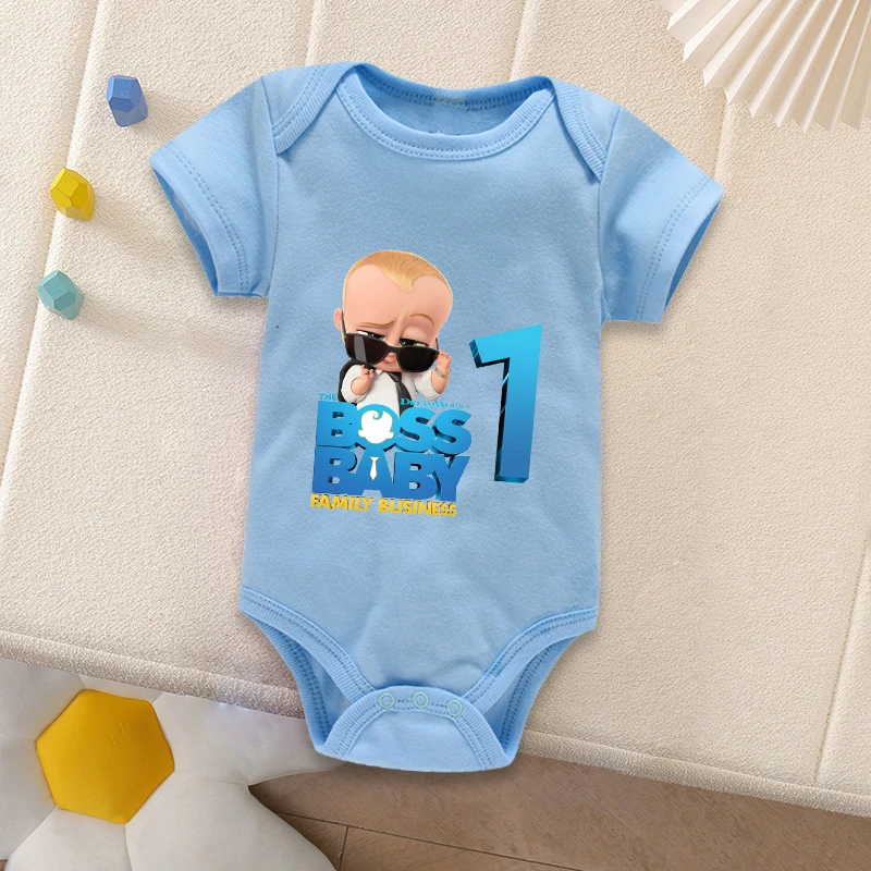 Cute Baby Boss Bodysuit Number 1-10 Cotton Closure Crawling Outfit Blue Fashion Cartoon Trendy Lightweight Romper Toddler Gifts