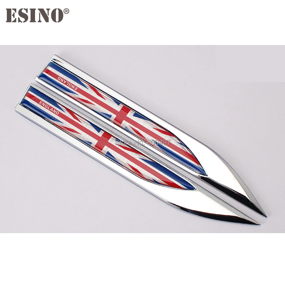2 x Car Body Fender Side Metal Zinc Alloy Side 3D The Flag Of The England Emblems Badges Decals Stickers