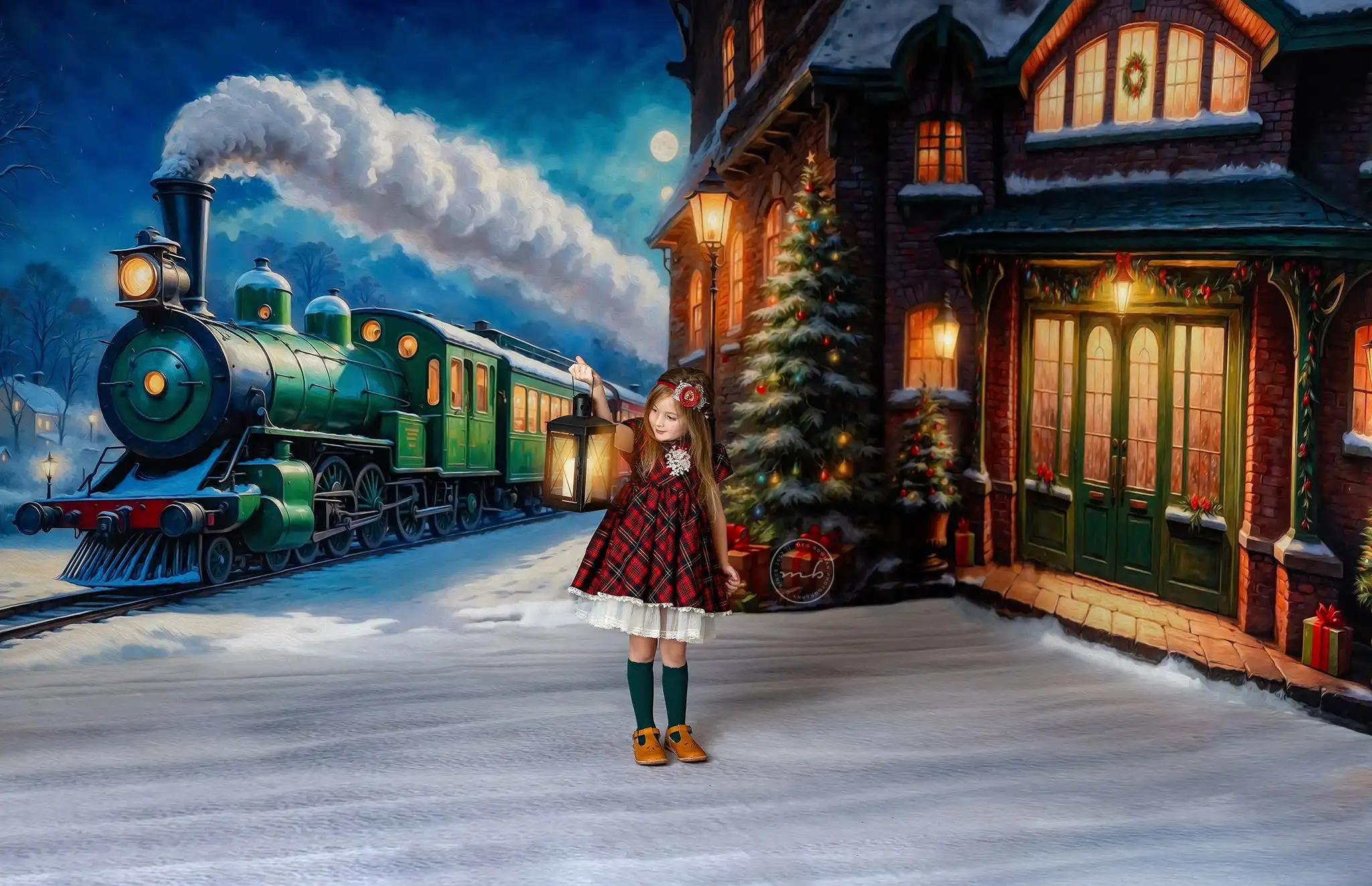 Festive Locomotive Backgrounds Kids Adult Photography Props Child Baby Christmas Polar Express Decors Studio Photo Backdrops