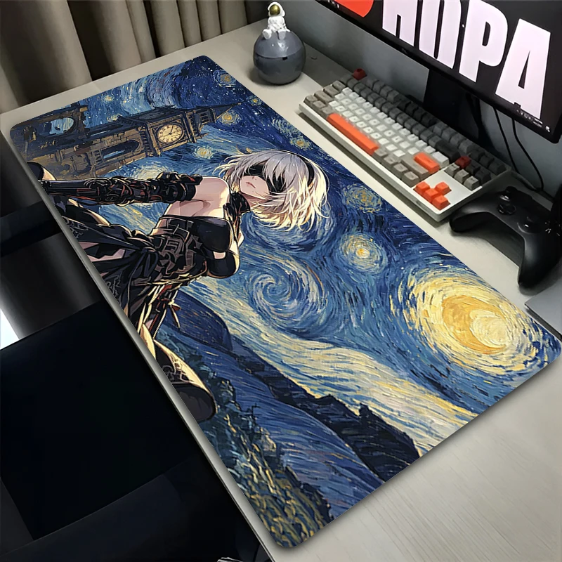 Laptop Mouse Pad N-nier Automata 2b Gamer Essential XXL Extended Desk Mat Non-Slip Gaming Accessories Art style Anime Mouse Pad