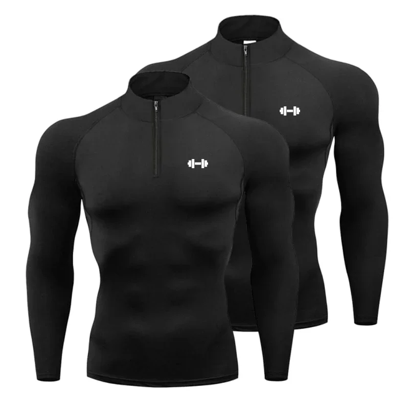 Compression Mens Training Exercise T-shirts Fitness Muscle Long Sleeve Sports Polo Shirts Autumn Gym Quick Dry Casual Sportswear