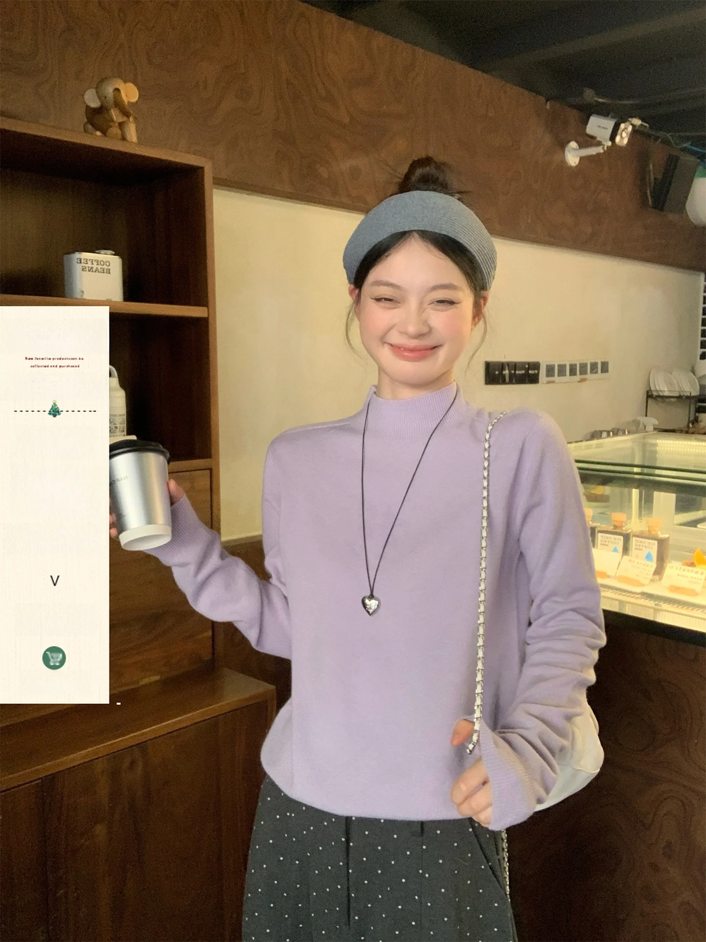 

Мягкая уютная женская трикотажная основа irt f с высоким воротником, фиолетовая таро, осень-зима, новый корейский свободный крой, верх для внутренней одежды