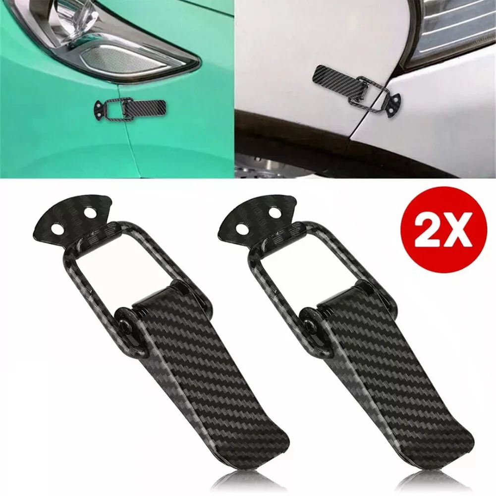 2pcs Carbon Fiber Auto Car Bumper Quick Release Hook Lock Fastener Security Clips By Securely Locking Panels, Trunks, Tailgates,