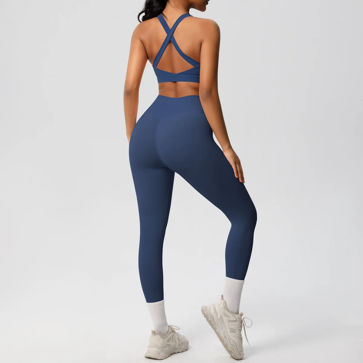 MIML Women's Solid Color Cross Back Bra And High Waist Butt Lifting Pants Yoga Fitness Two-Piece Workout Outfit Set
