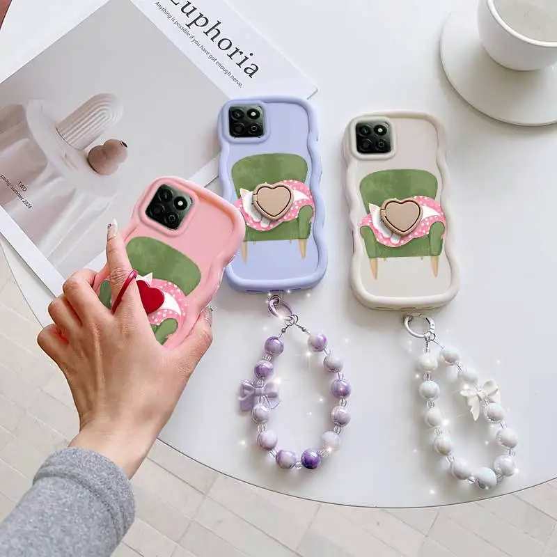 3 piezas (Funda para teléfono con diseño de gato durmiendo + Cordón + Soporte) para Honor 200 Smart 5G/200Lite/400/400 Lite/50 SE/70 Lite/90 Smart/90 Lite